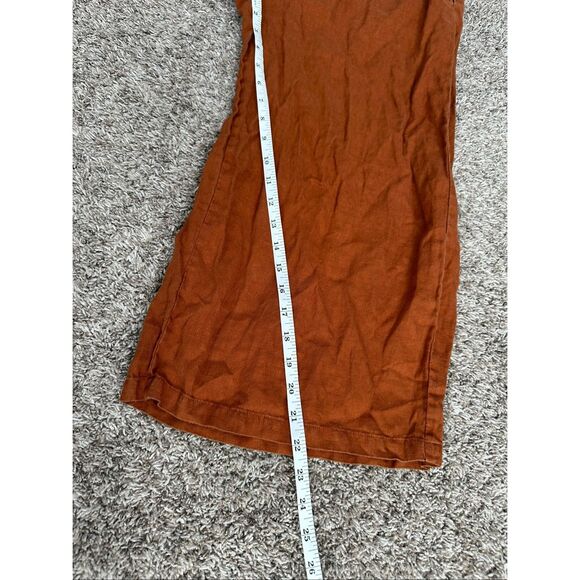 lintico 100% linen wide leg cropped pull on pants burnt orange lagenlook flowy M - Picture 5 of 12